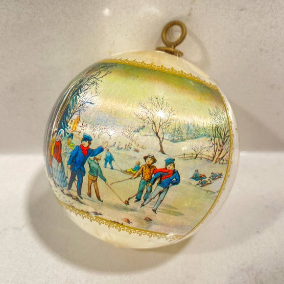 Vintage Satin Christmas Ornaments Winter Scene Decorations Set of 2 - Picture 7 of 8